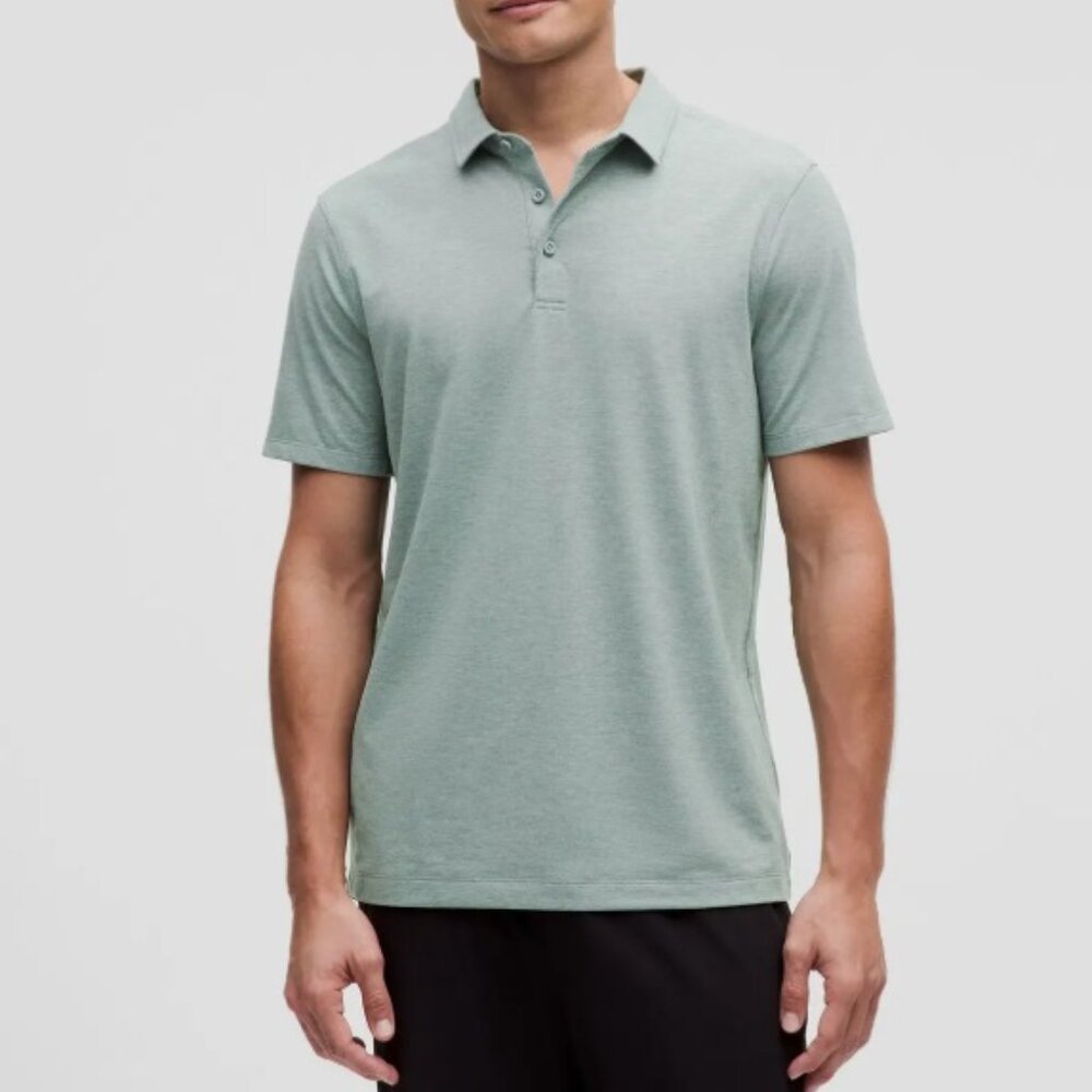 lululemon MEN evolution short-sleeve polo shirt - heat hered crater blue  NEW